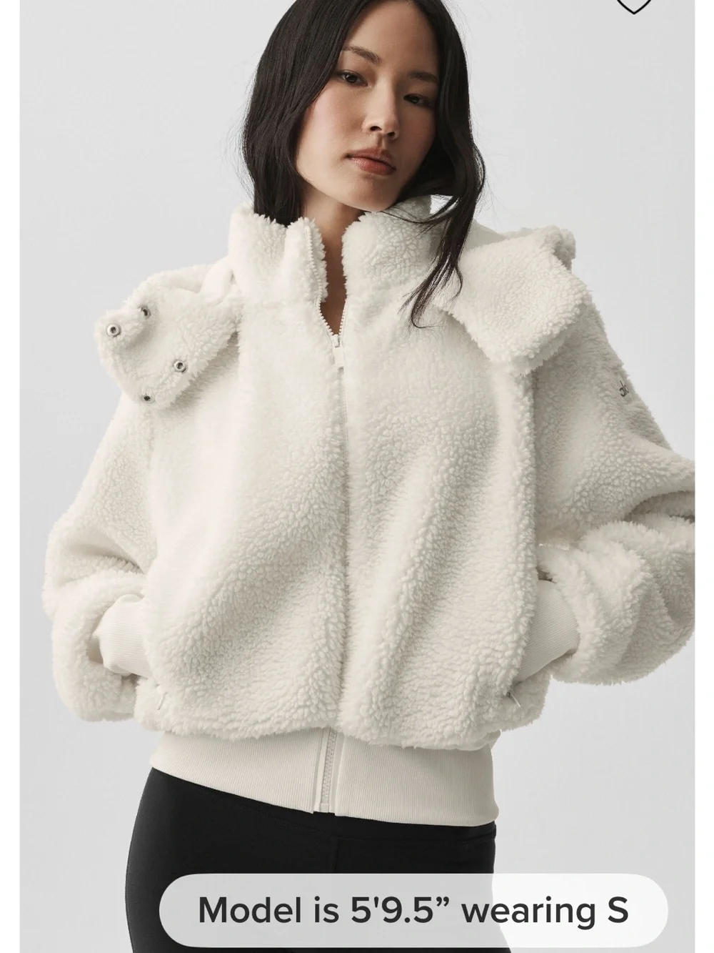 ALO Yoga Cream Foxy Sherpa Cropped Hoodie Jacket Size L - Picture 3 of 11